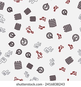 Set line Compass, Fishing net pattern, Outboard boat motor and harpoon on seamless pattern. Vector