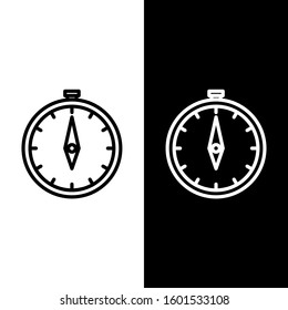 Set line Compass icon isolated on black and white background. Windrose navigation symbol. Wind rose sign.  Vector Illustration