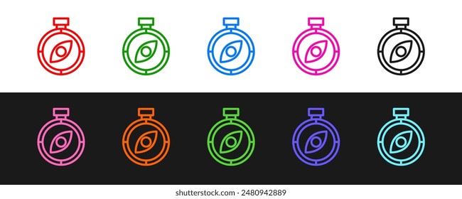 Set line Compass icon isolated on black and white background. Windrose navigation symbol. Wind rose sign.  Vector