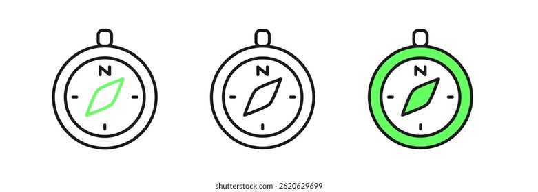 Set line Compass icon isolated on white background. Windrose navigation symbol. Wind rose sign.  Vector