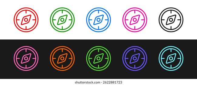 Kompass-Symbol einzeln auf schwarz-weißem Hintergrund setzen. Windrose-Navigationssymbol. Windrose-Schild.  Vektorgrafik