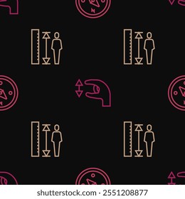 Set line Compass, Measuring height body and Approximate measurements on seamless pattern. Vector