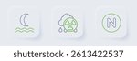 Set line Compass north, Acid rain radioactive cloud and Night fog smoke icon. Vector
