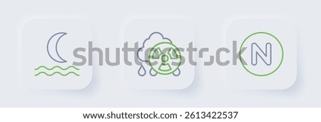 Set line Compass north, Acid rain radioactive cloud and Night fog smoke icon. Vector