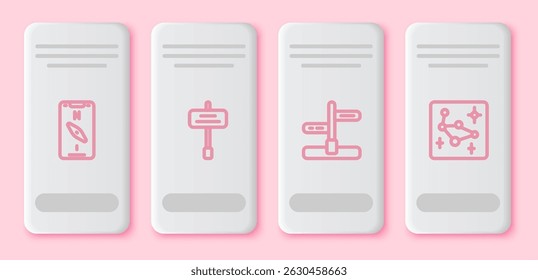 Definir linha Bússola no celular, sinal de trânsito rodoviário e constelação do Grande Urso. Botão retângulo branco. Vetor