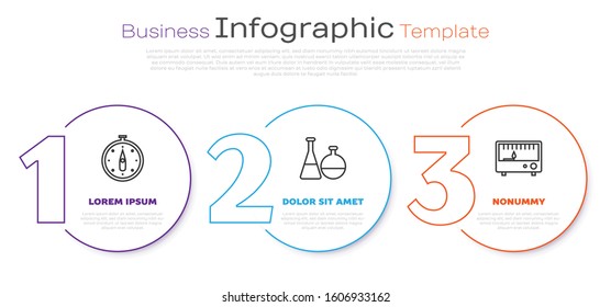Set line Compass, Test tube and flask chemical laboratory and Electrical measuring instruments. Business infographic template. Vector