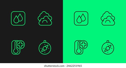Set Linie Kompass, Thermometer, Wassertropfen und Wolke-Symbol. Vektorgrafik