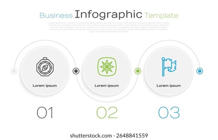 Set line Compass, Wind rose and Pirate flag. Business infographic template. Vector