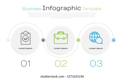 Set line Completed task, Briefcase and World map made from speech bubble. Business infographic template. Vector