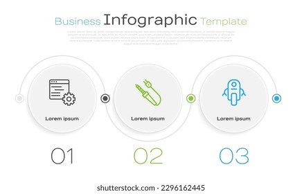 Set line Computer api interface, Soldering iron and Robot. Business infographic template. Vector