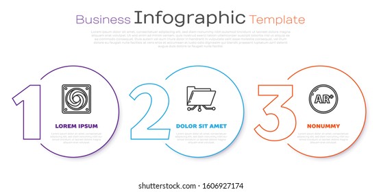 Set line Computer cooler, Folder and lock and Ar, augmented reality. Business infographic template. Vector
