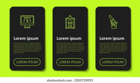 Set line Computer with design program, Picture and Paint bucket brush. Business infographic template. Vector
