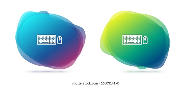 Set line Computer keyboard and mouse icon isolated on white background. PC component sign. Abstract banner with liquid shapes. Vector Illustration