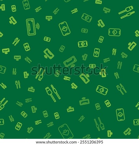 Set line Computer keyboard, USB cable cord and Cloud technology data on seamless pattern. Vector