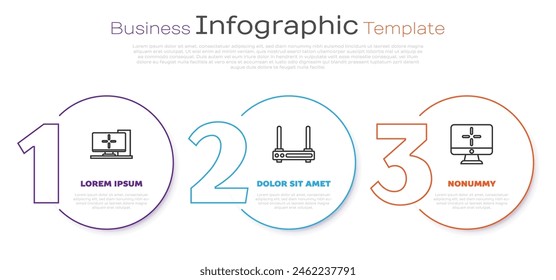 Set line Computer monitor, Router and wi-fi signal and Computer monitor. Business infographic template. Vector