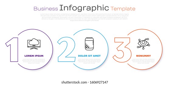Set line Computer monitor screen, Voice assistant and Virtual reality. Business infographic template. Vector