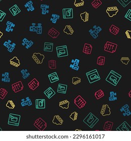 Set line Computer monitor screen, Browser files, Web development and Clipboard with checklist on seamless pattern. Vector