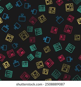 Set line Computer monitor screen, Browser files, Software and  on seamless pattern. Vector