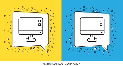 Set line Computer monitor screen icon isolated on yellow and blue background. Electronic device. Front view.  Vector