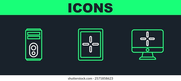 Set line Computer monitor,  and Tablet icon. Vector