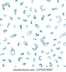 Set line Computer mouse, Air headphones and Flashlight on seamless pattern. Vector