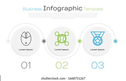 Set line Computer mouse gaming, Share and Medal. Business infographic template. Vector