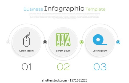 Set line Computer mouse, Office folders with papers and documents and Scotch. Business infographic template. Vector