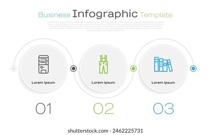 Set line Computer, Pants with suspenders and Book. Business infographic template. Vector