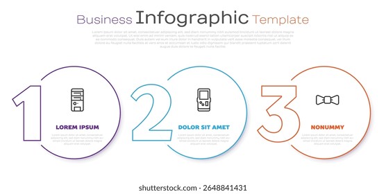 Set line Computer, Tetris and Bow tie. Business infographic template. Vector