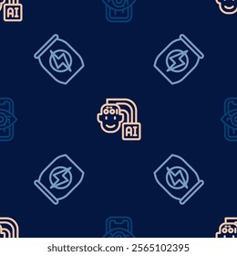 Set line Computer vision, Energy drink and Humanoid robot on seamless pattern. Vector