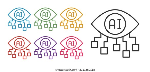 Set line Computer vision icon isolated on white background. Technical vision, eye circuit, video surveillance system, augmented reality systems. Set icons colorful. Vector