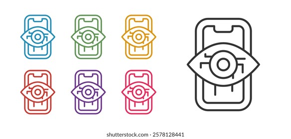 Set line Computer vision icon isolated on white background. Technical vision, eye circuit, video surveillance system, augmented reality systems. Set icons colorful. Vector