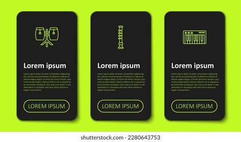 Set line Conga drums, Flute and Music synthesizer. Business infographic template. Vector