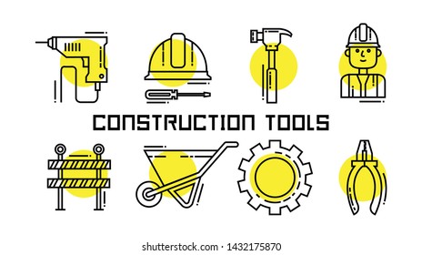 set of line construction editable to industrial technology vector editable