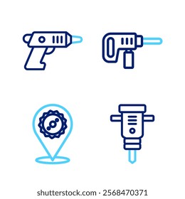 Set line Construction jackhammer, Circular saw blade, Electric drill machine and cordless screwdriver icon. Vector