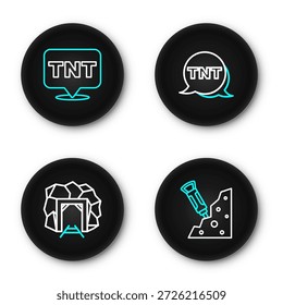 Set line Construction jackhammer, Mine entrance, Dynamite and  icon. Vector