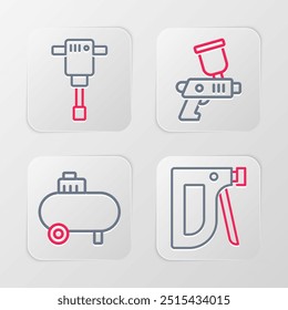 Grapadora de construcción, compresor de aire, pistola de pintura e icono de martillo neumático. Vector