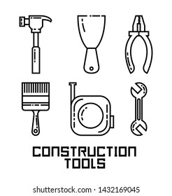 set of line construction tool to industrial repair vector editable