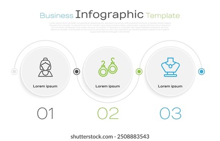 Set line Consultor de joalheria, brincos e manequim de colar. Modelo de infográfico comercial. Vetor