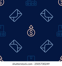 Set line Consumer product rating, Mail and e-mail and Financial growth dollar on seamless pattern. Vector