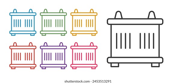 Set line Container icon isolated on white background. Crane lifts a container with cargo. Set icons colorful. Vector