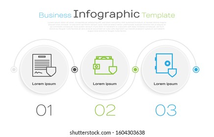 Set line Contract with shield, Wallet and money with shield and Safe with shield. Business infographic template. Vector