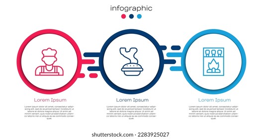 Set line Cook, Homemade pie and Matchbox and matches. Business infographic template. Vector