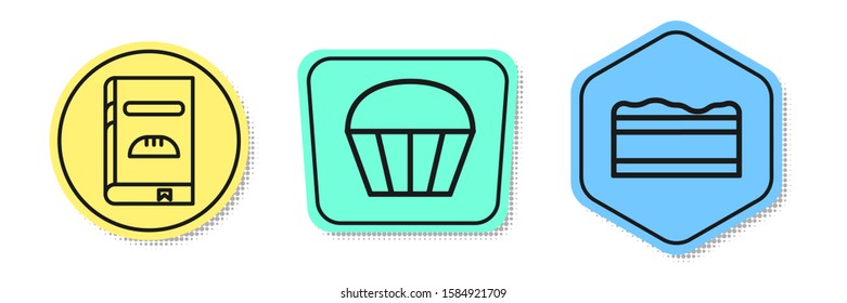 Set line Cookbook , Muffin  and Brownie chocolate cake . Colored shapes. Vector