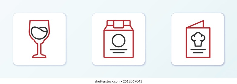 Set line Cookbook, Wine glass and Online ordering and delivery icon. Vector