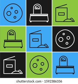 Set line Cookie or biscuit with chocolate , Flour pack  and Scales  icon. Vector