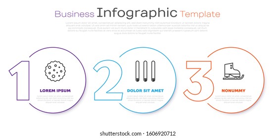 Set line Cookie or biscuit with chocolate, Three rolled sticks of cinnamon and Figure skates. Business infographic template. Vector