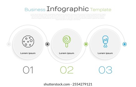 Set line Cookie or biscuit, Lollipop and Chicken leg. Business infographic template. Vector