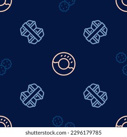 Set line Cookie or biscuit, Lunch box and Donut on seamless pattern. Vector