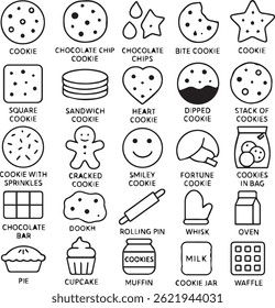 set of line cookies icon